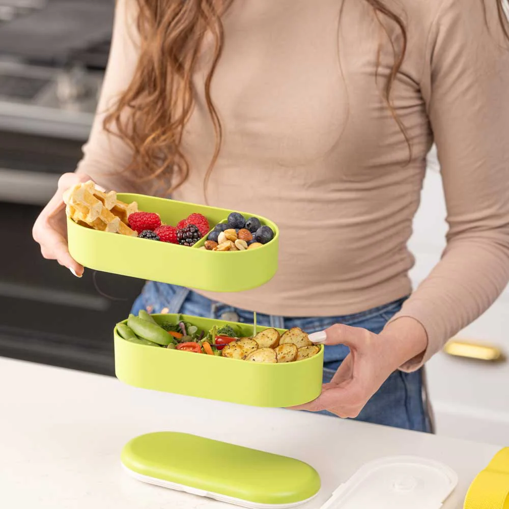 קופסת אוכל BENTO ירוקה, 2 קומות 1000 מ"ל - Image 15