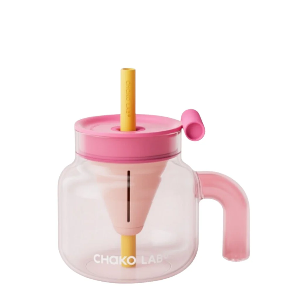 כוס זכוכית עם קש Funnel ורוד 1150 מ״ל